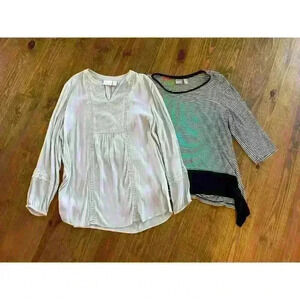 Chico's Bundle (2) Sequined Peasant Tunic and Striped Soft Tunic, sz 2 (L)